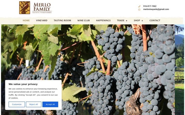 Screenshot of merlovineyards.com