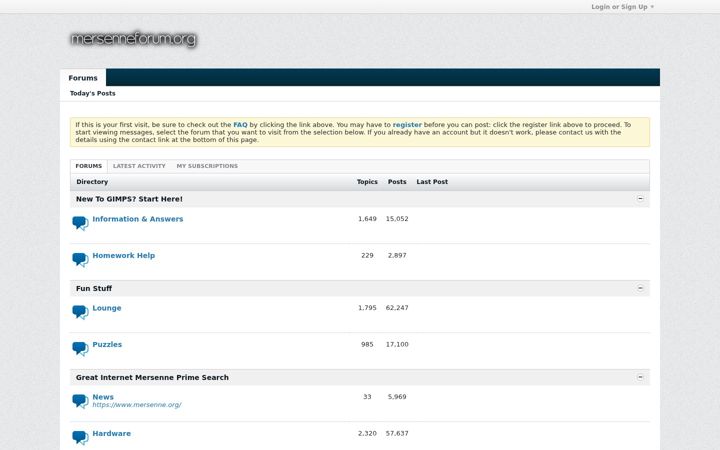 Screenshot of mersenneforum.org