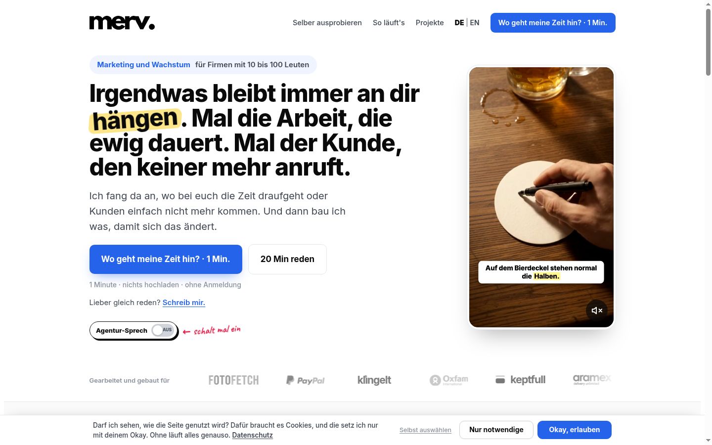 Screenshot des Einwilligungsbanners vor jeglicher Interaktion