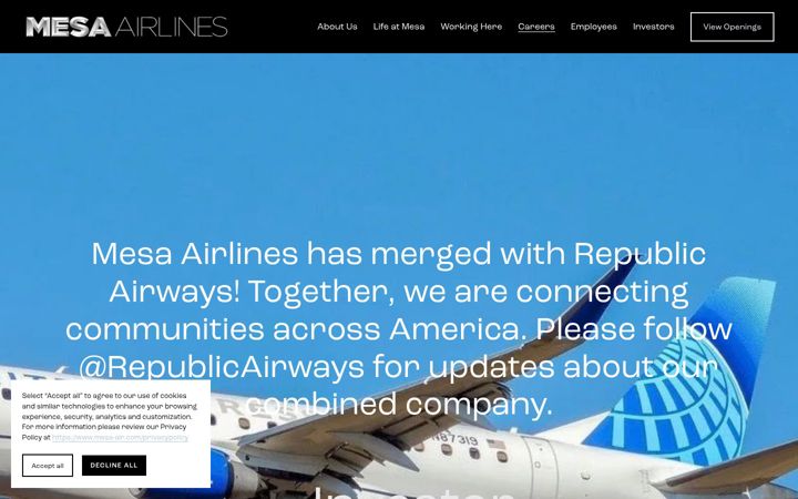 Screenshot of mesa-air.com