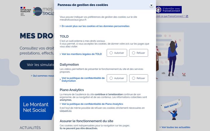 Captură de ecran a mesdroitssociaux.gouv.fr