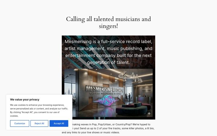 Screenshot of mesmerisingrecords.com
