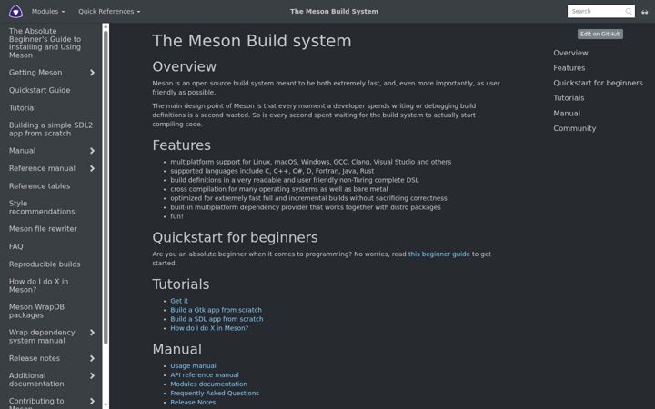 Screenshot of mesonbuild.com