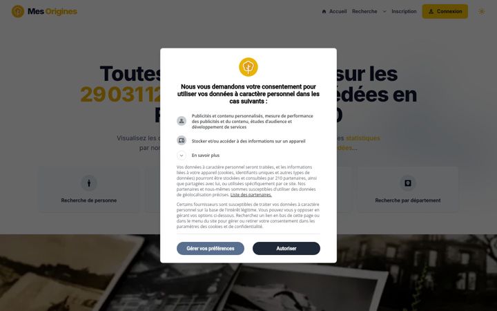 Screenshot of mesorigines.fr