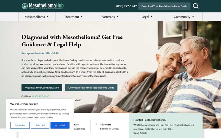 Screenshot of mesotheliomahub.com