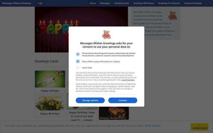 Screenshot of messageswishesgreetings.com