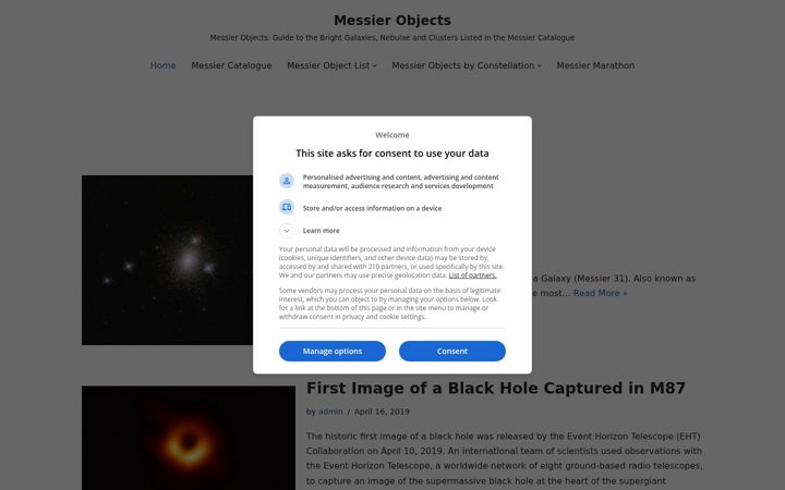 Screenshot of messier-objects.com