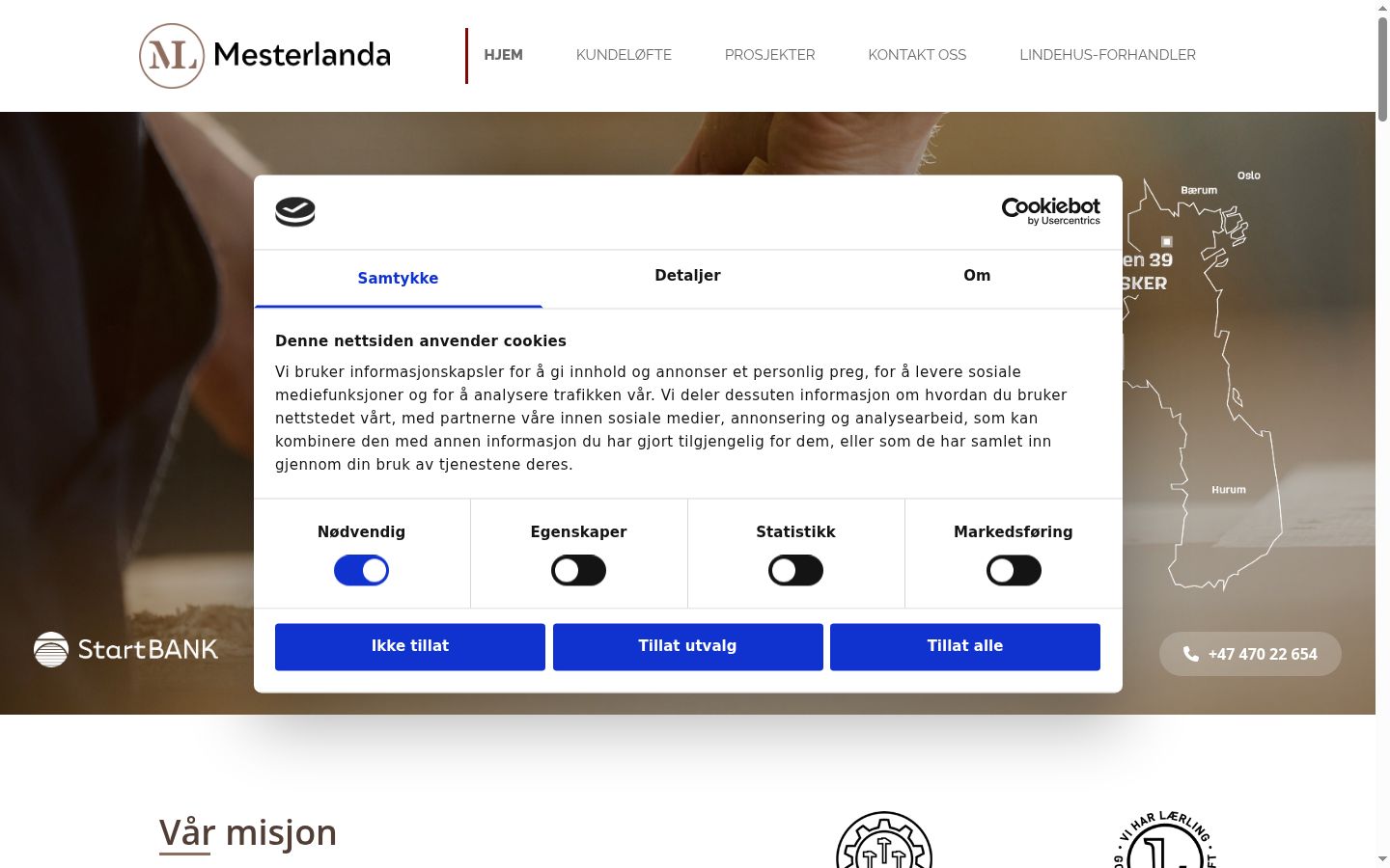 Skärmbild av samtyckesbannern som visades före någon interaktion