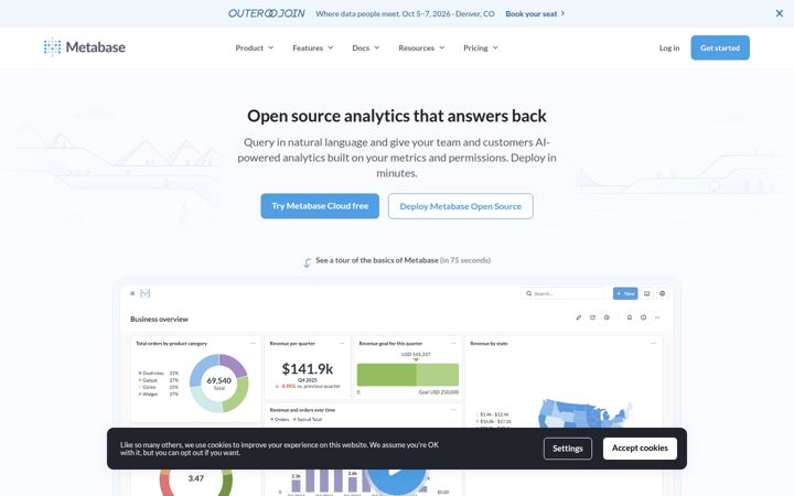 Screenshot of metabase.com