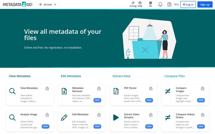 Screenshot of metadata2go.com