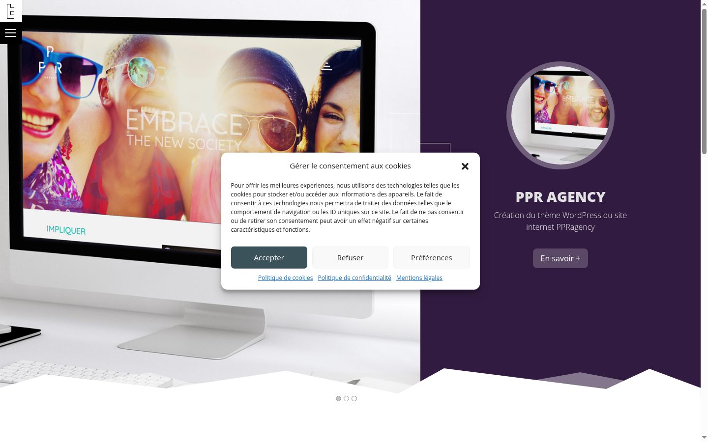 Captura de ecrã do banner de consentimento apresentado antes de qualquer interação