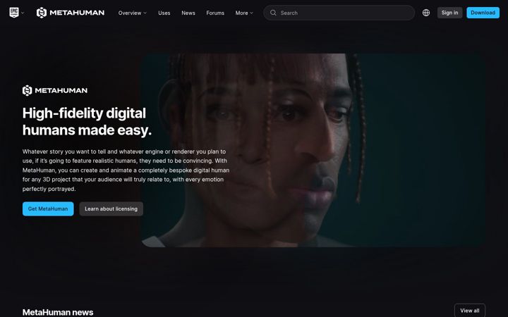 Screenshot of metahuman.com