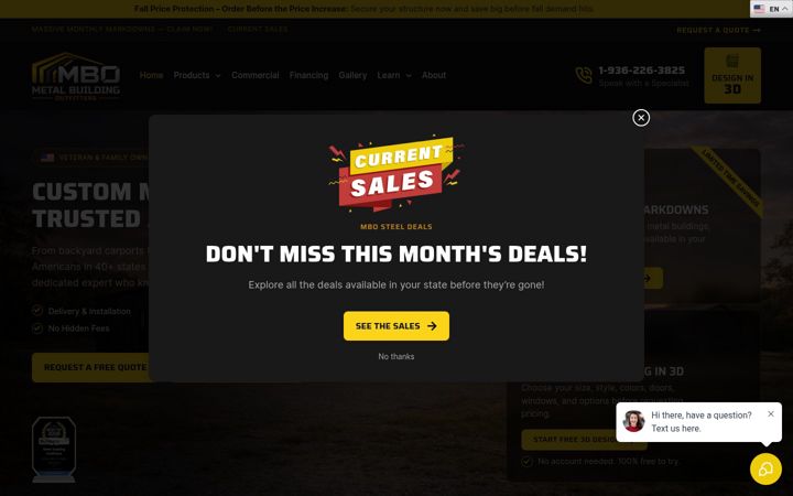Screenshot of metalbuildingoutfitters.com