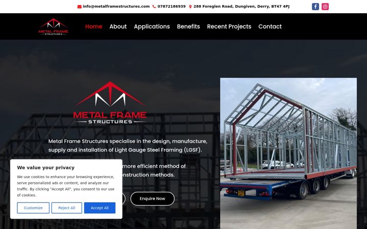 Screenshot of metalframestructures.com