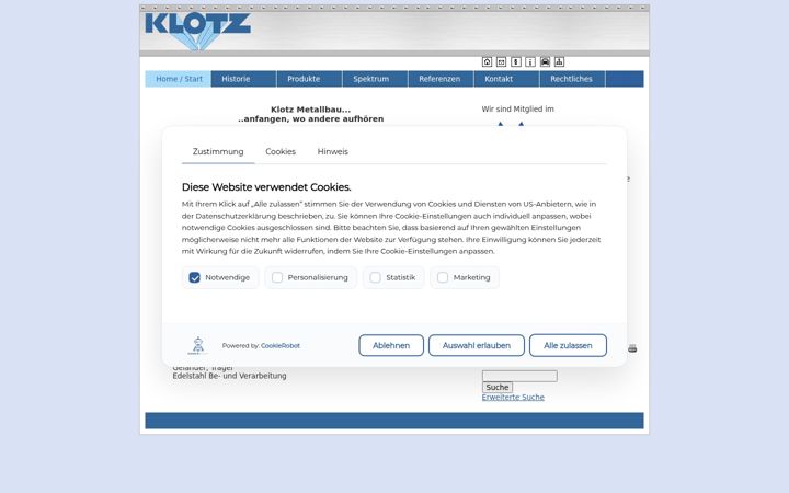 Screenshot of metallbau-klotz.com