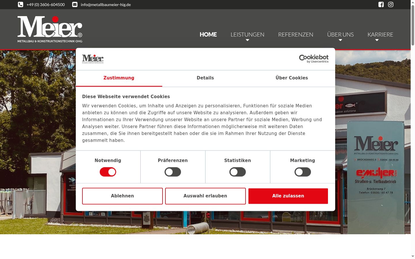 Screenshot des Einwilligungsbanners vor jeglicher Interaktion