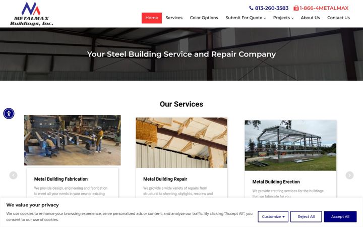 Screenshot of metalmaxbuildings.com