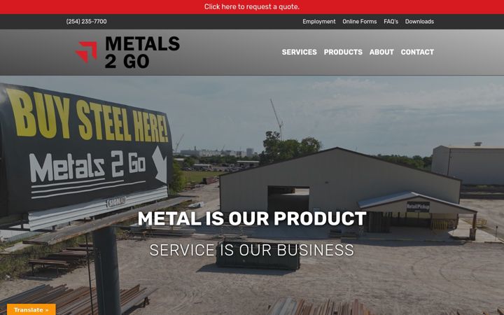 Screenshot of metals2go.com
