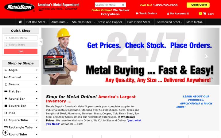 Skærmbillede af metalsdepot.com