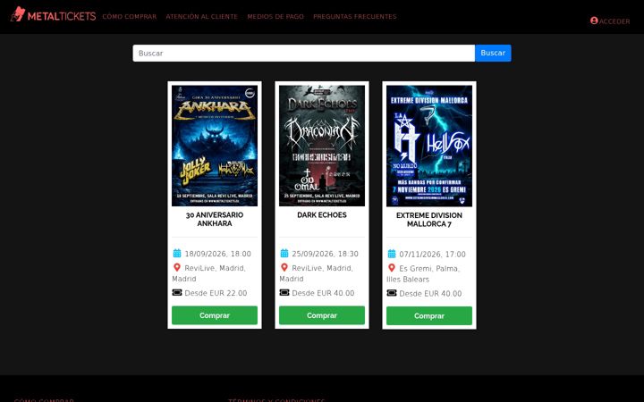 Screenshot van metaltickets.eu