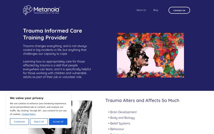 Screenshot of metanoia-training.com