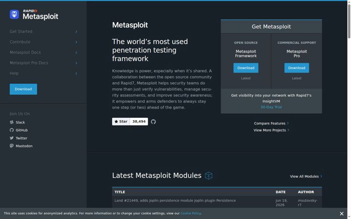 Screenshot of metasploit.com