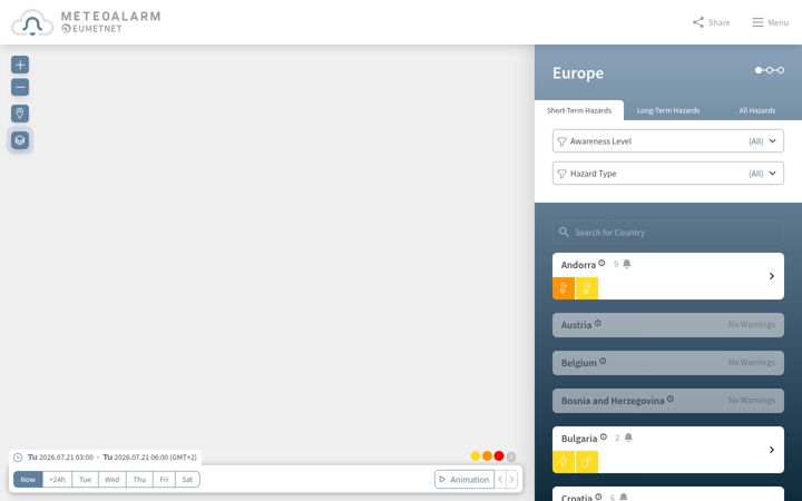 Screenshot of meteoalarm.org