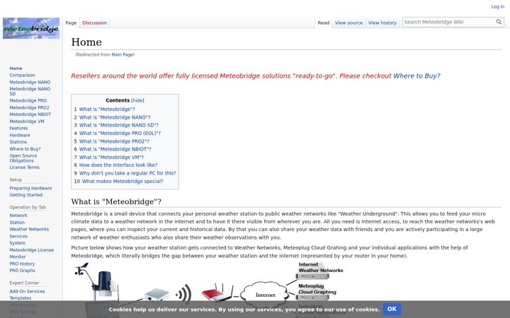 Screenshot of meteobridge.com