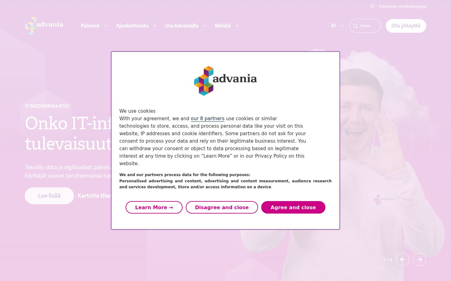 Screenshot del banner di consenso mostrato prima di qualsiasi interazione