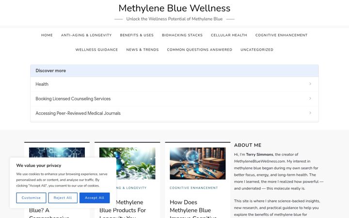 Screenshot of methylenebluewellness.com