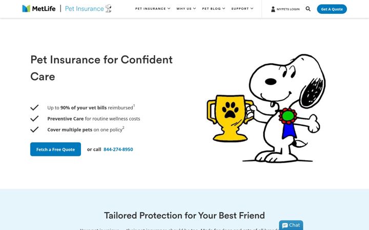 Screenshot of metlifepetinsurance.com
