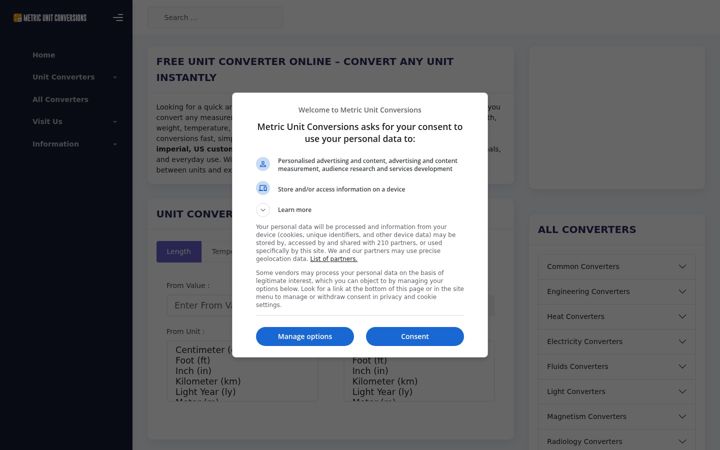 Screenshot of metricunitconversions.com