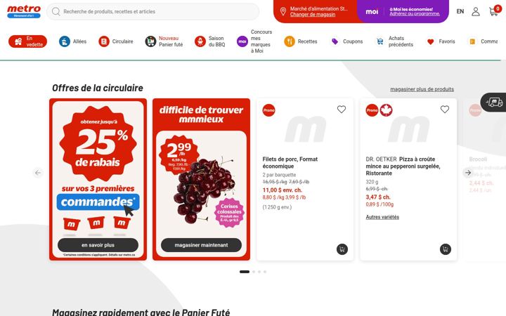 Captura de ecrã de metro.ca