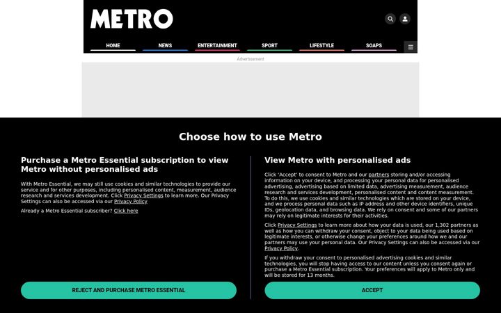 Screenshot of metro.co.uk