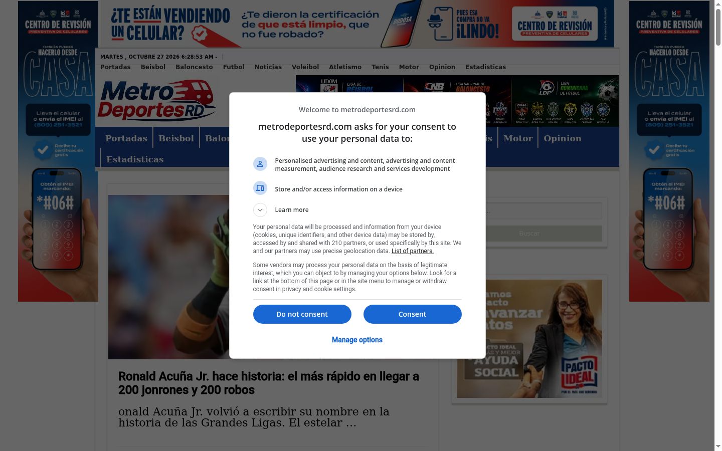 Captură de ecran a bannerului de consimțământ afișat înainte de orice interacțiune