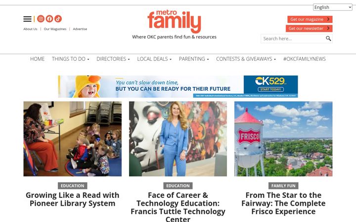 Screenshot of metrofamilymagazine.com