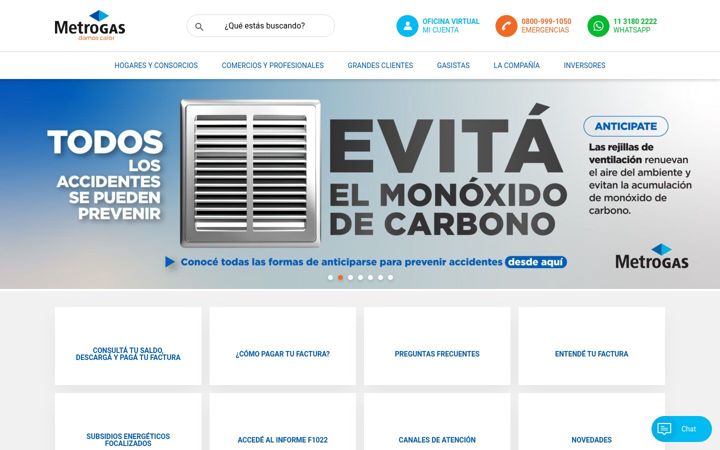 Screenshot of metrogas.com.ar