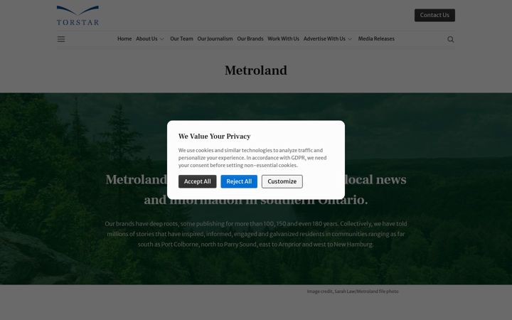 Posnetek zaslona metroland.com