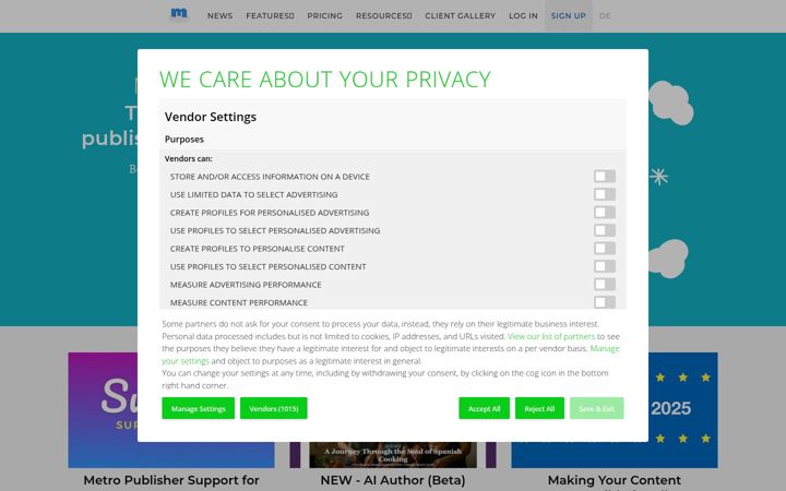 Screenshot of metropublisher.com