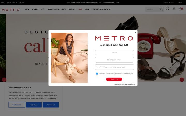 Screenshot of metroshoes.com