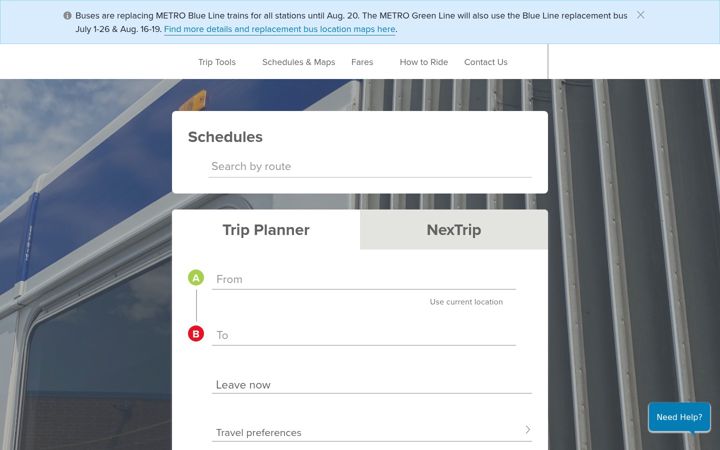 Screenshot of metrotransit.org