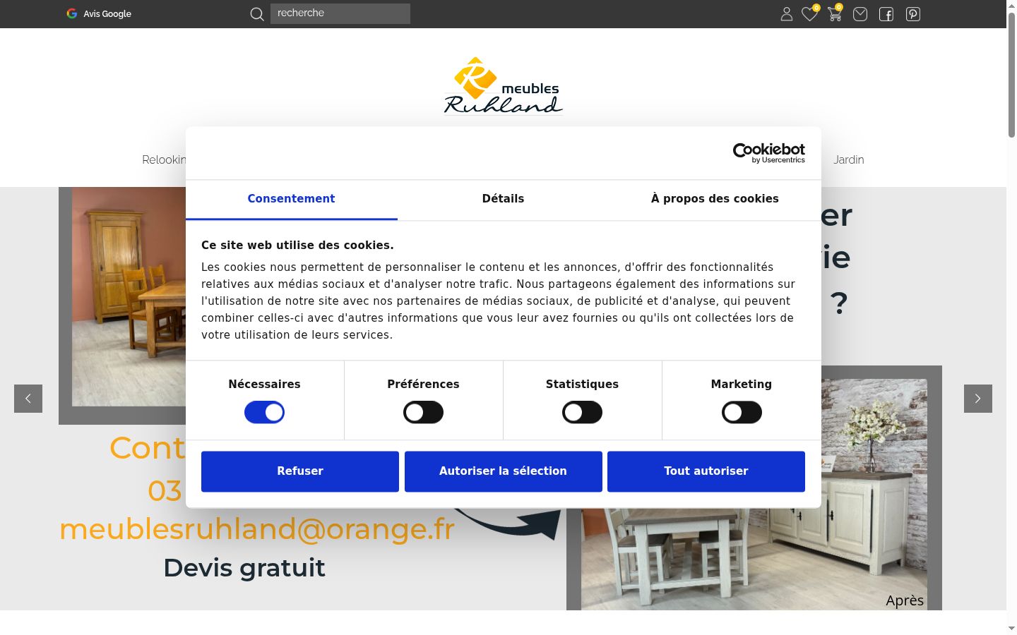Capture d'écran de la bannière de consentement affichée avant toute interaction