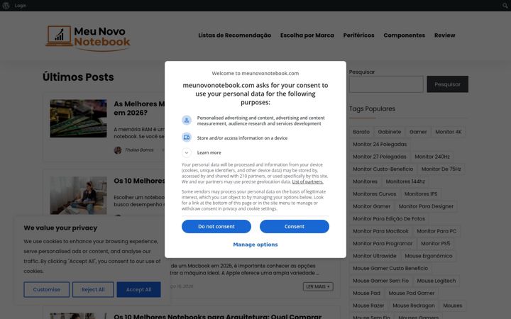 Screenshot of meunovonotebook.com