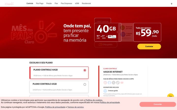 Screenshot of meuplanoclaro.com.br
