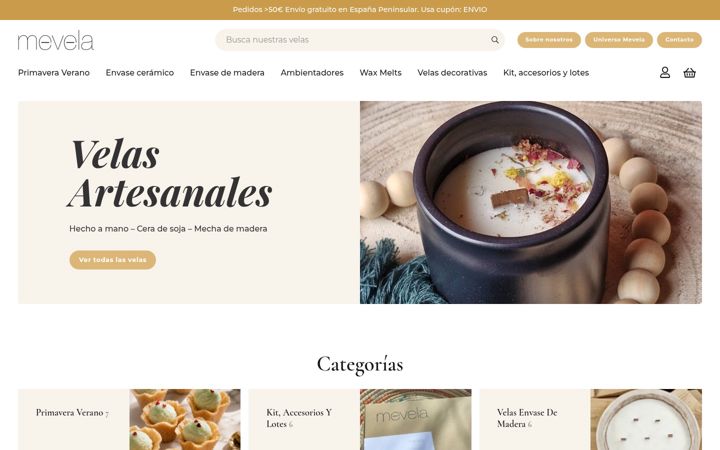 Screenshot of mevelacandles.com