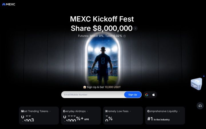 Screenshot van mexc.co
