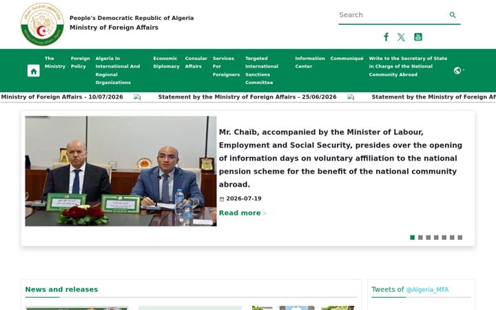 Screenshot of mfa.gov.dz