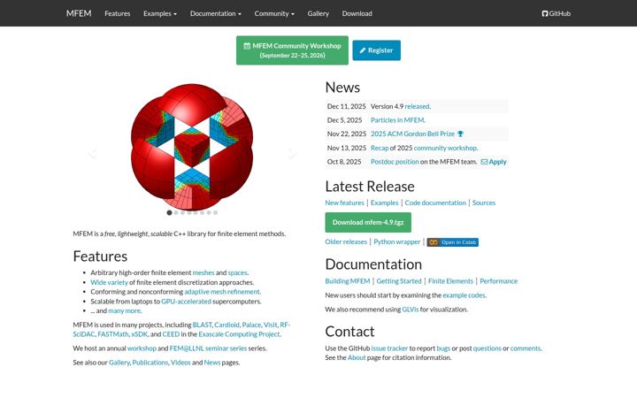 Screenshot of mfem.org