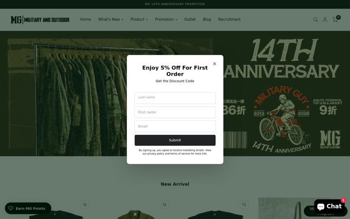 Screenshot of mg-military.com