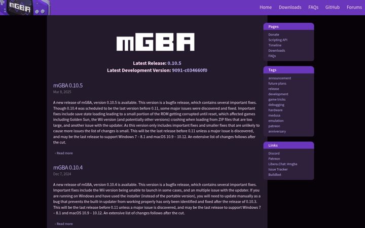 Screenshot of mgba.io